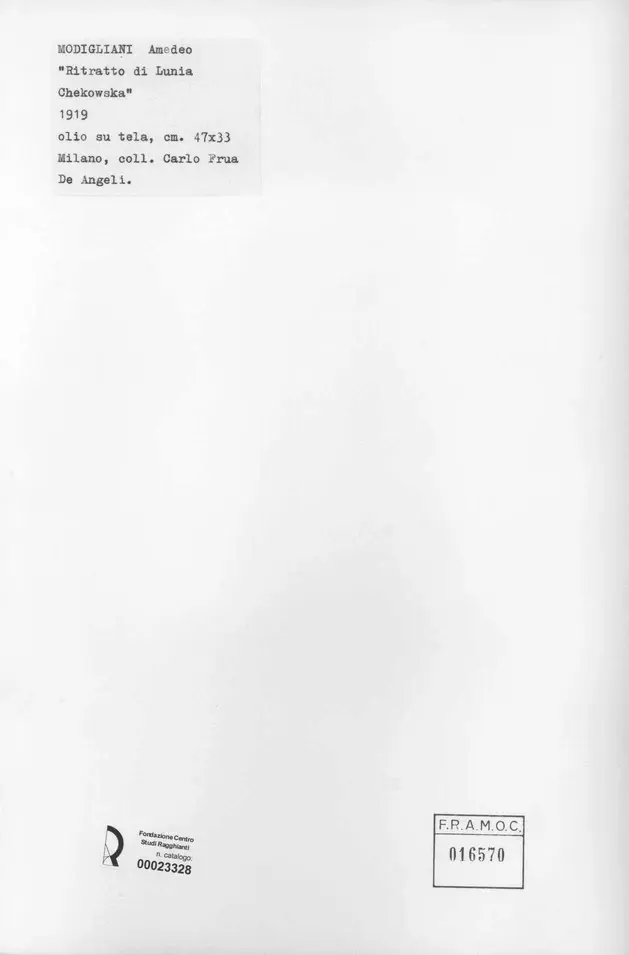 Anonimo , Modigliani, Amedeo - sec. XX - Ritratto di Lunia Chekowska , retro
