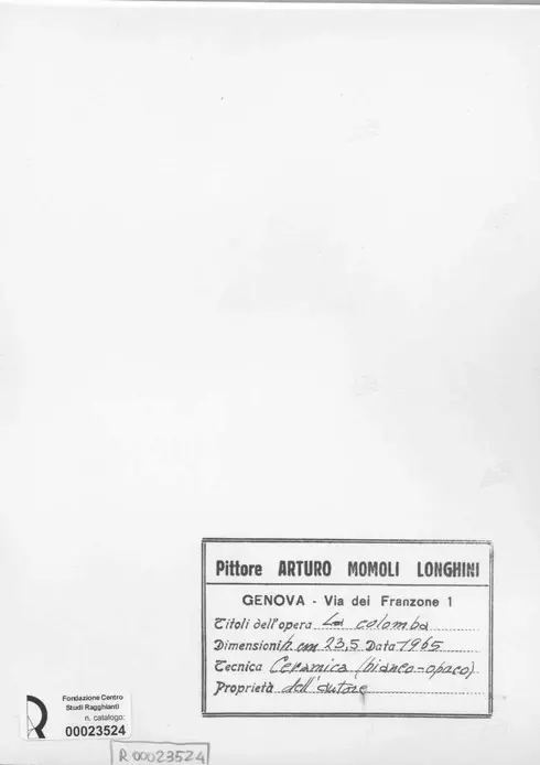 Anonimo , Momoli Longhini, Arturo - sec. XX - La colomba , retro