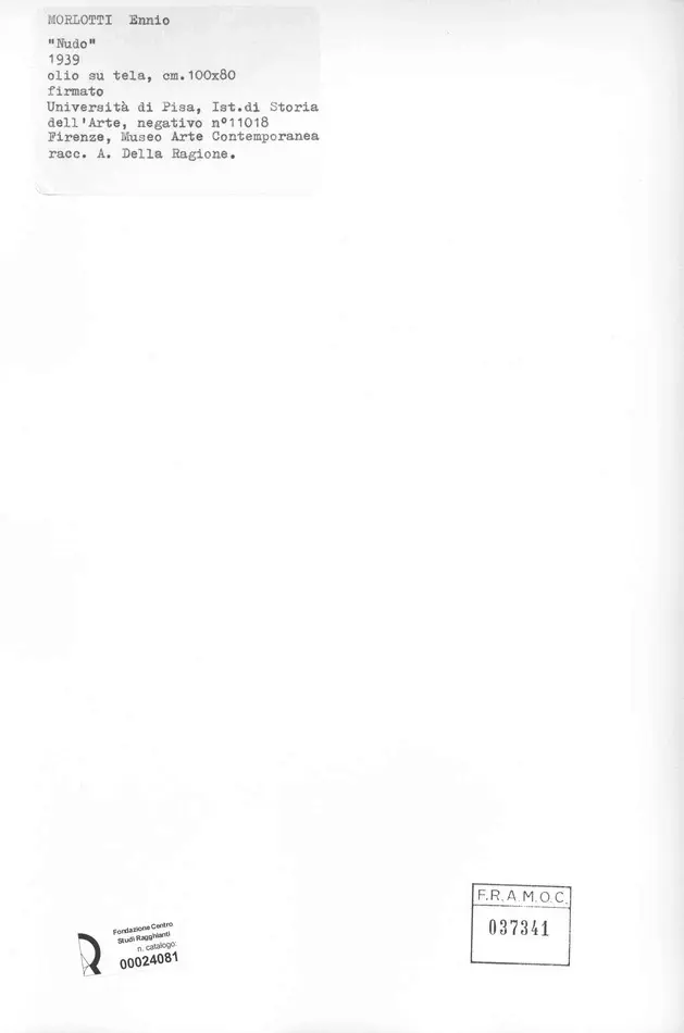 Universit&agrave; di Pisa. Dipartimento di Storia delle Arti , Morlotti, Ennio - sec. XX - , retro