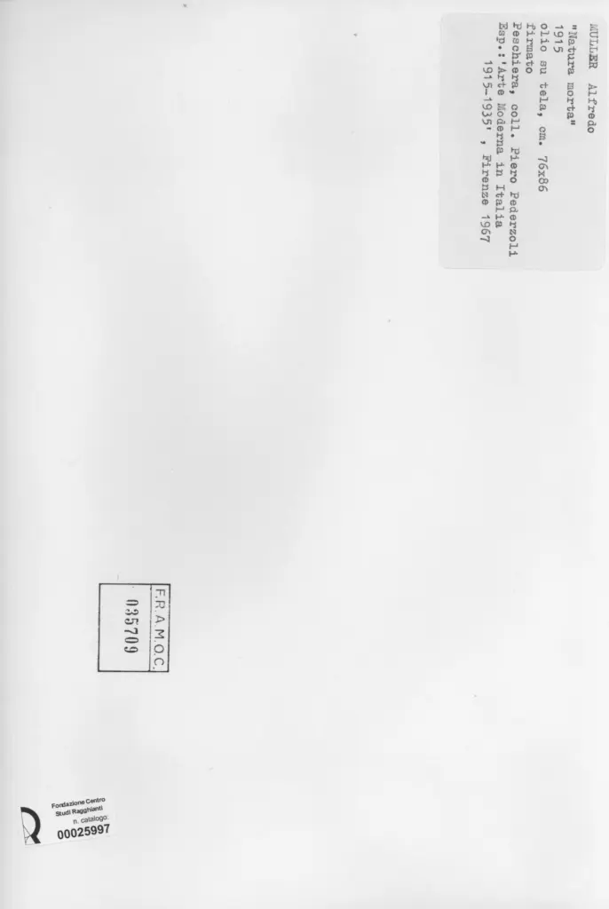 Anonimo , Muller, Alfredo - sec. XX - Natura morta , retro