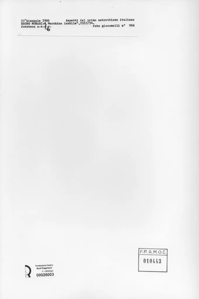 Giacomelli , Munari, Bruno - sec. XX - Macchina inutile , retro
