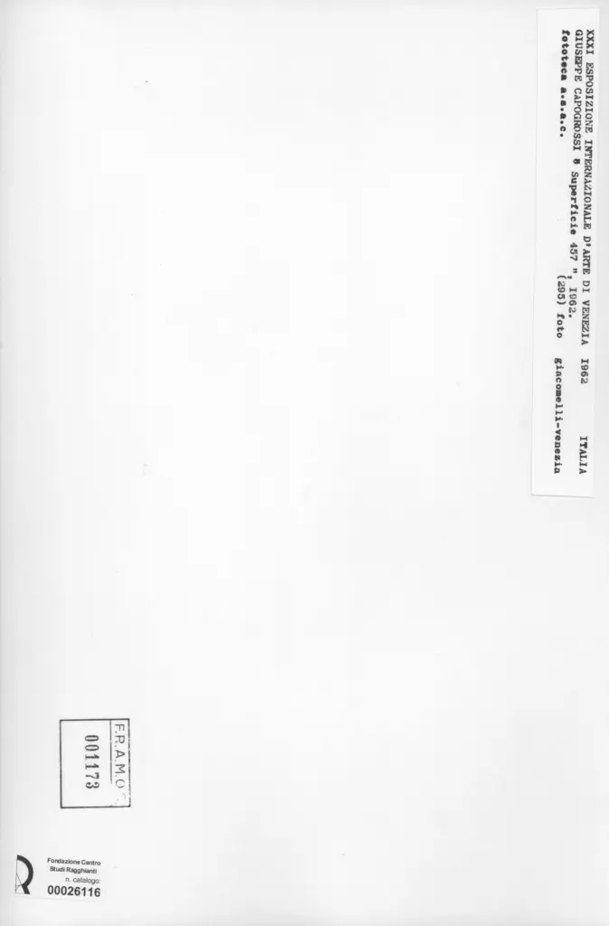 Giacomelli , Capogrossi, Giuseppe - sec. XX - Superficie 457 , retro