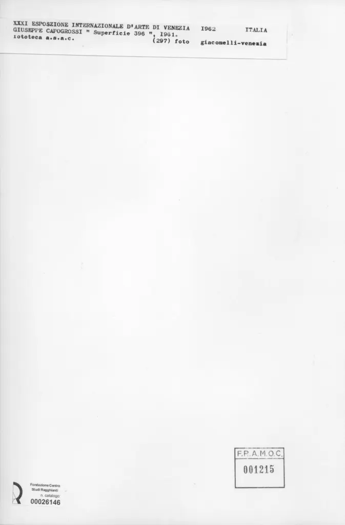 Giacomelli , Capogrossi, Giuseppe - sec. XX - Superficie 396 , retro