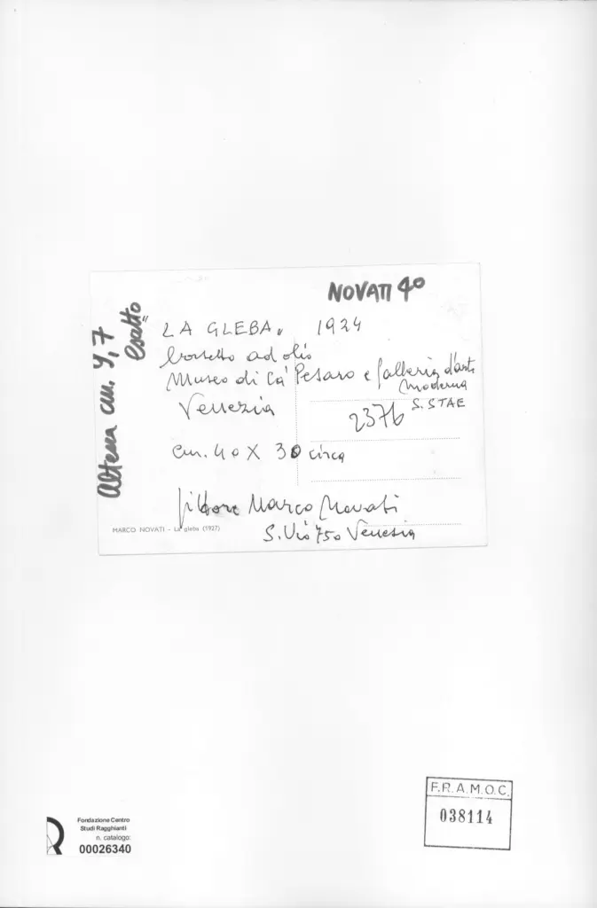 Anonimo , Novati, Marco - sec. XX - La gleba , retro