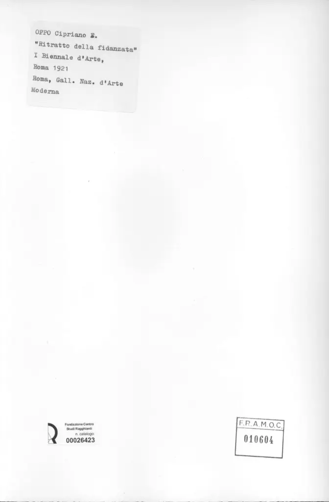 Anonimo , Oppo, Cipriano Efisio - sec. XX - Ritratto della fidanzata , retro