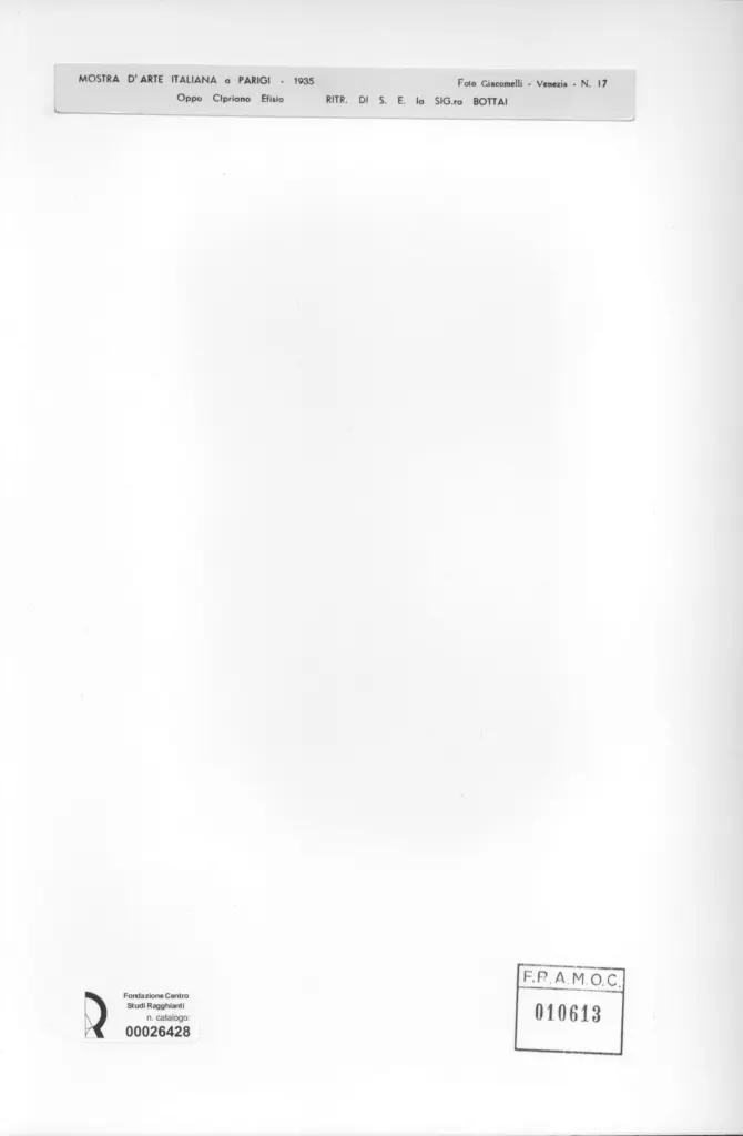 Giacomelli , Oppo, Cipriano Efisio - sec. XX - Ritratto di S. E. la SigRa Bottai , retro