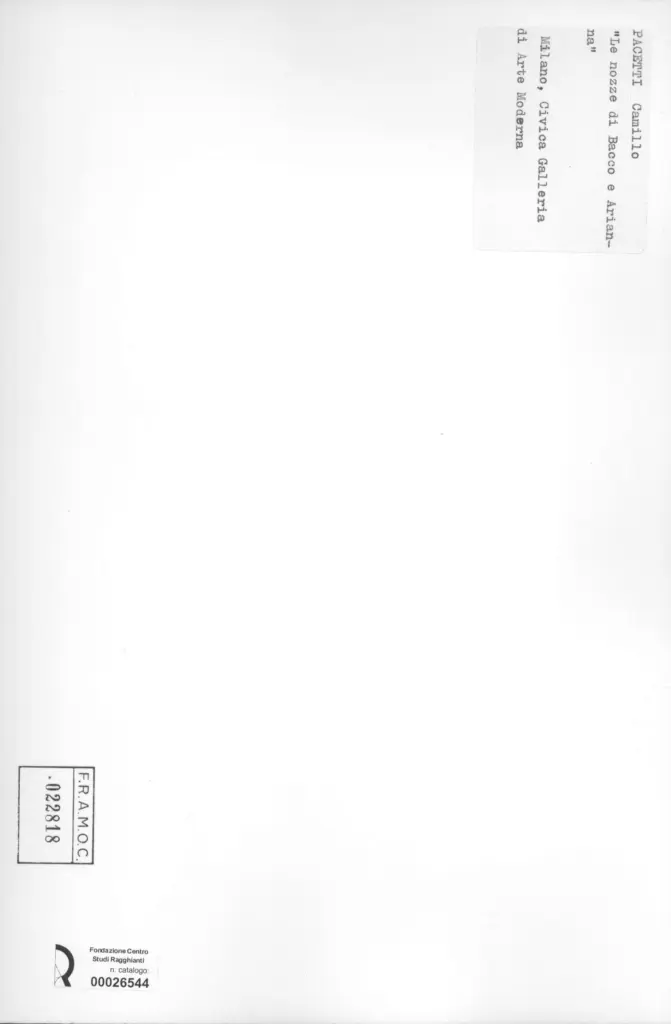 Anonimo , Pacetti, Camillo - sec. XX - Le nozze di Bacco e Arianna , retro