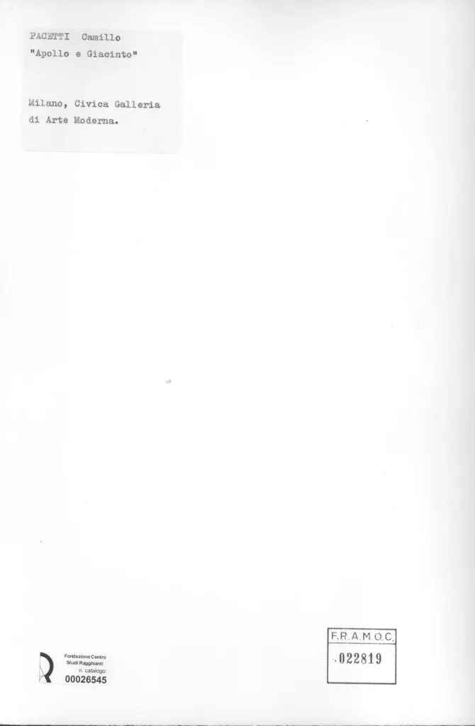 Anonimo , Pacetti, Camillo - sec. XX - Apollo e Giacinto , retro