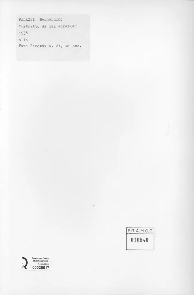 Perotti, Mario , Palazzi, Bernardino - sec. XX - Ritratto di mia sorella , retro