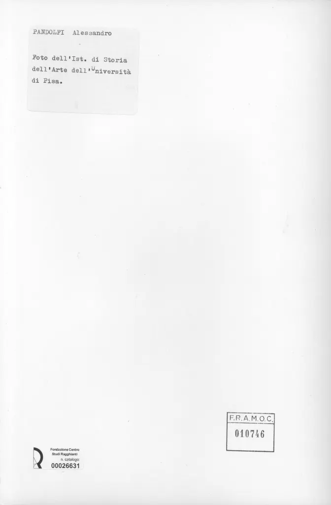 Universit&agrave; di Pisa. Dipartimento di Storia delle Arti , retro