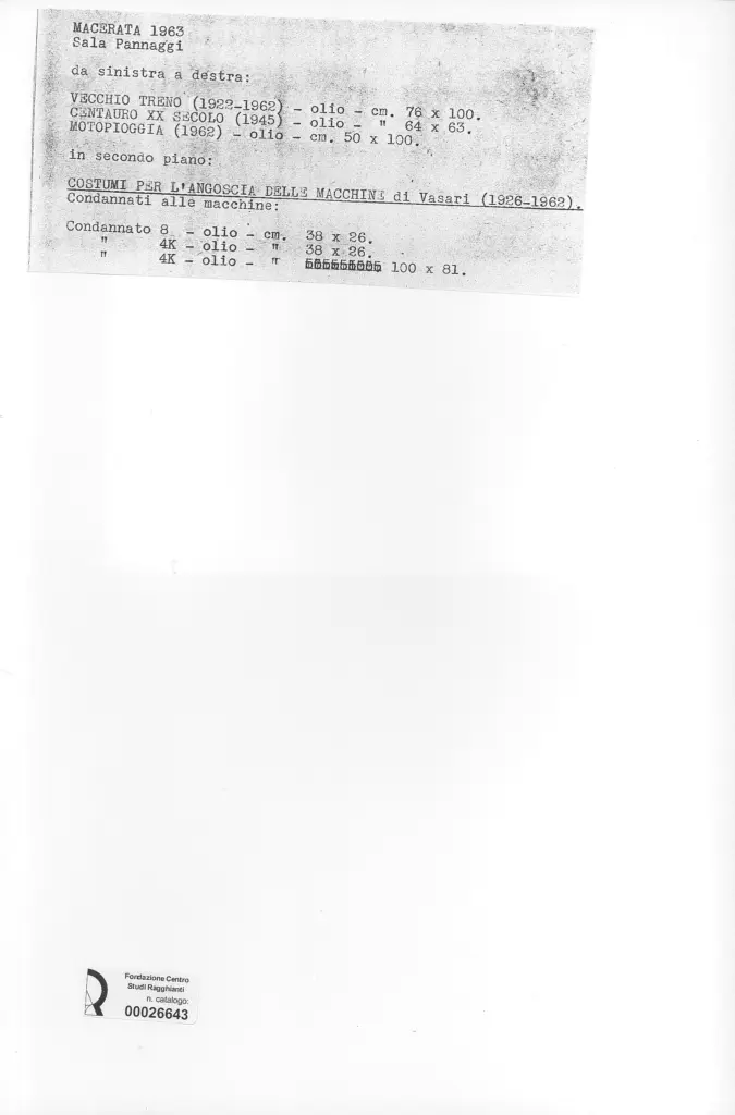 Anonimo , Pannaggi, Ivo - sec. XX - Sala Pannaggi , retro