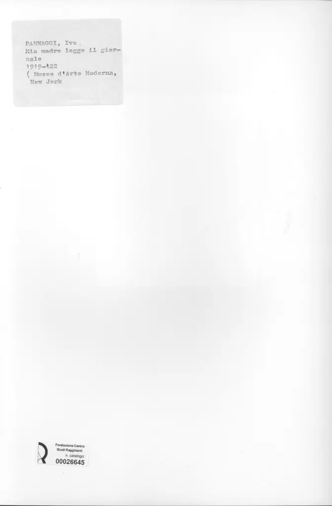 Anonimo , Pannaggi, Ivo - sec. XX - Mia madre legge il giornale , retro