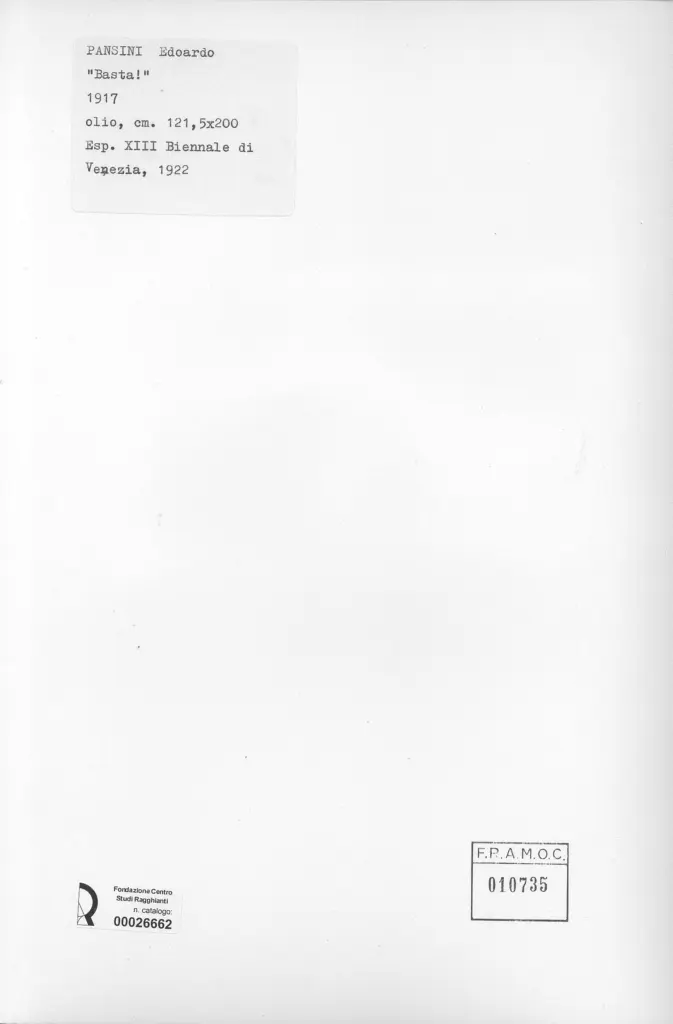 Anonimo , Pansini, Edoardo - sec. XX - Basta! , retro
