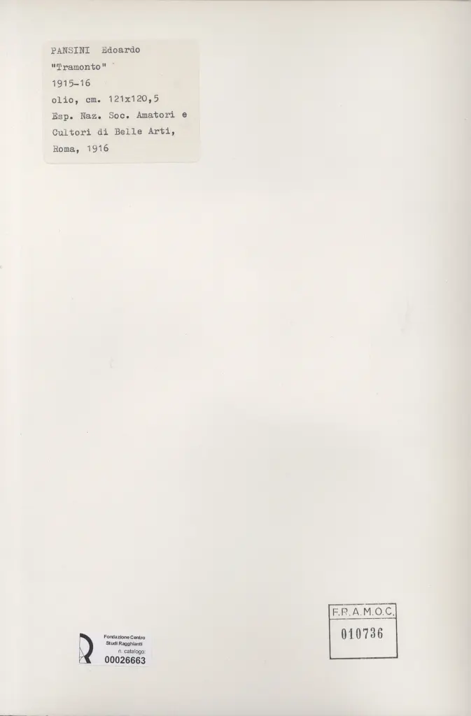 Anonimo , Pansini, Edoardo - sec. XX - Tramonto , retro
