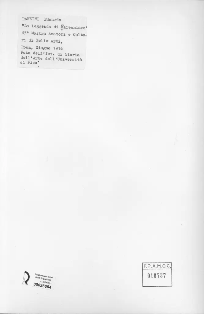 Universit&agrave; di Pisa. Dipartimento di Storia delle Arti , Pansini, Edoardo - sec. XX - La leggenda di Marechiaro , retro