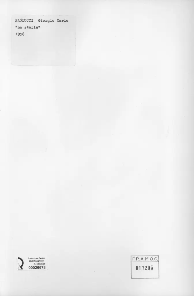 Anonimo , Paolucci, Giorgio Dario - sec. XX - La stalla , retro