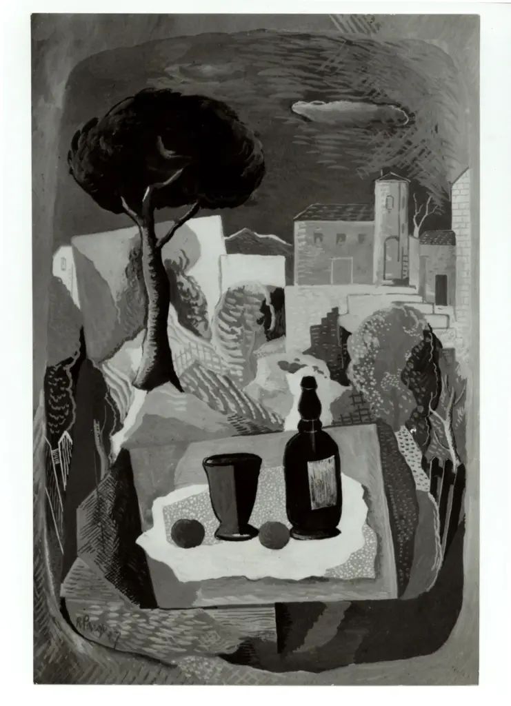 Anonimo , Paresce, Renato - sec. XX - Natura morta su paesaggio , fronte