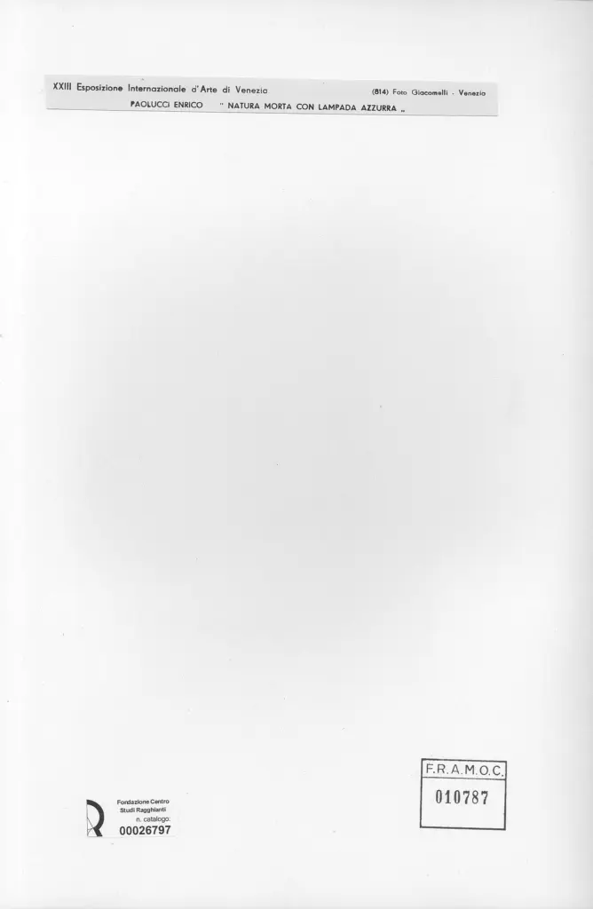 Giacomelli , Paulucci, Enrico - sec. XX - Natura morta con lampada azzurra , retro