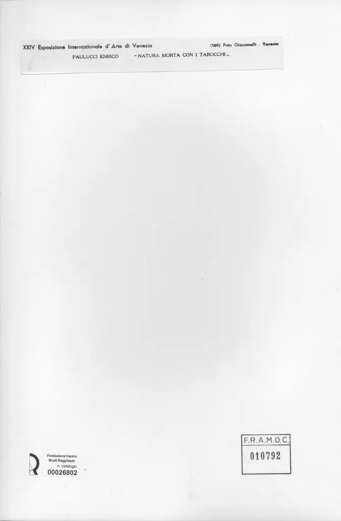Giacomelli , Paulucci, Enrico - sec. XX - Natura morta con i tarocchi , retro