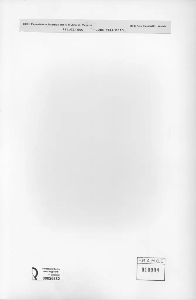 Giacomelli , Peluzzi, Eso - sec. XX - Figure nell'orto , retro