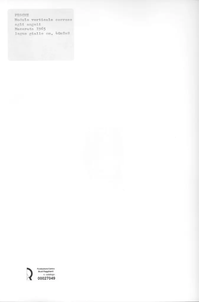 Anonimo , Peschi - sec. XX - Modulo verticale corroso agli angoli , retro