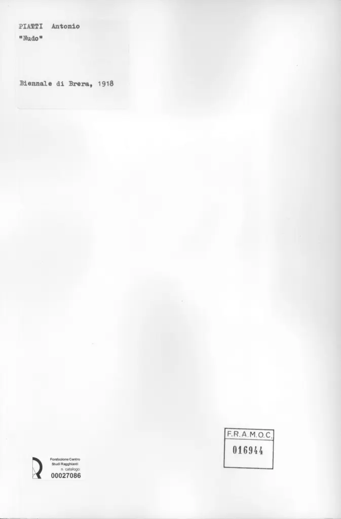 Anonimo , Piatti, Antonio - sec. XX - Nudo , retro