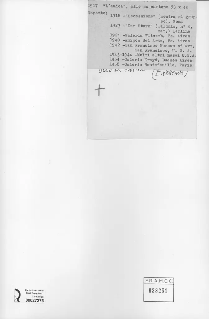 Anonimo , Pettoruti, Emilio - sec. XX - L'Amica , retro