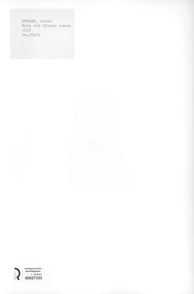 Anonimo , Peyron, Guido - sec. XX - Nudo sul divano rosso , retro