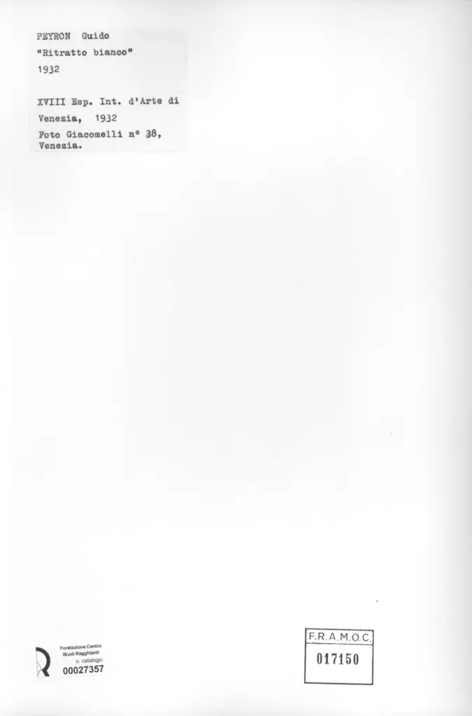 Giacomelli , Peyron, Guido - sec. XX - Ritratto bianco , retro