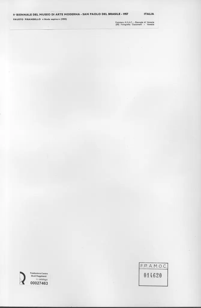 Giacomelli , Pirandello, Fausto - sec. XX - Nudo supino , retro