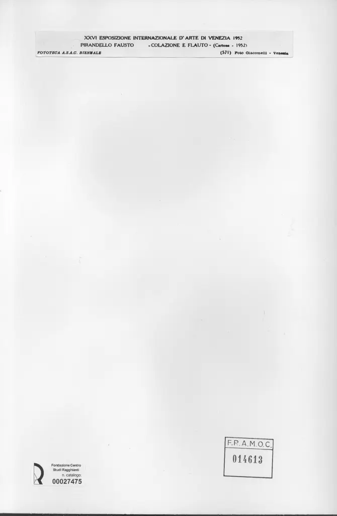 Giacomelli , Pirandello, Fausto - sec. XX - Colazione e flauto , retro