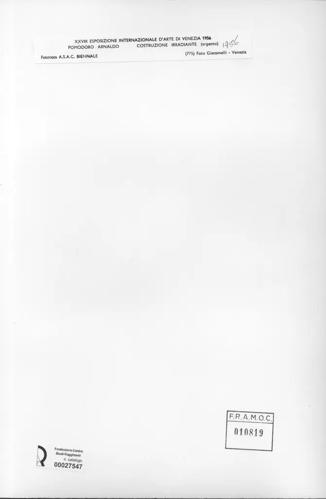 Giacomelli , Pomodoro, Arnaldo - sec. XX - Costruzione irradiante , retro