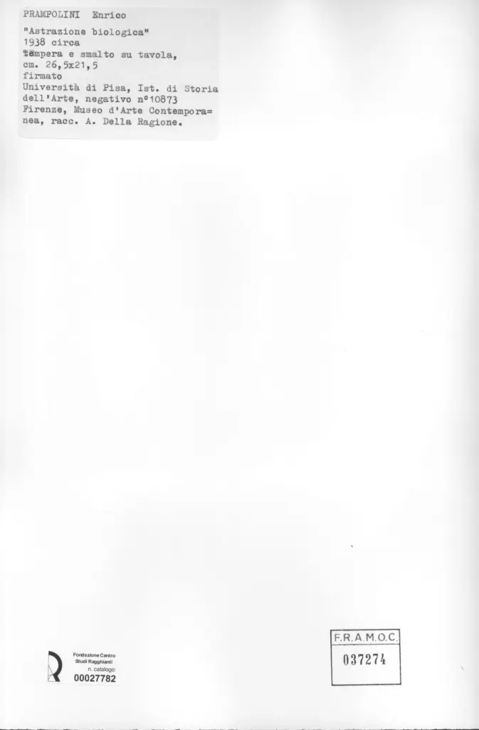 Universit&agrave; di Pisa. Dipartimento di Storia delle Arti , Prampolini, Enrico - sec. XX , retro