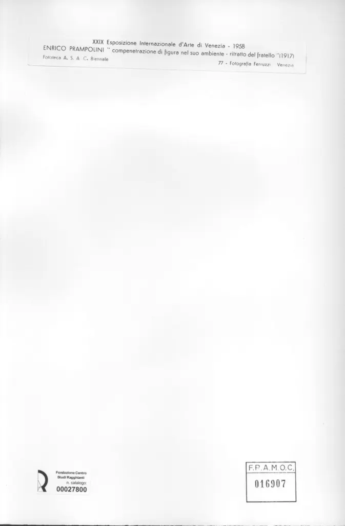 Fotografia Ferruzzi , Prampolini, Enrico - sec. XX - Compenetrazione di figura nel suo ambiente-ritratto del fratello , retro