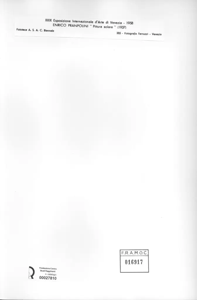 Fotografia Ferruzzi , Prampolini, Enrico - sec. XX - Pittura solare , retro