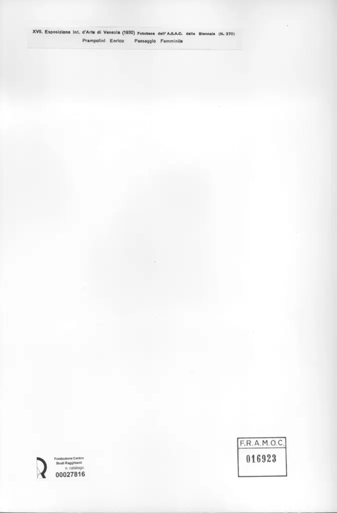 Anonimo , Prampolini, Enrico - sec. XX - Paesaggio femminile , retro