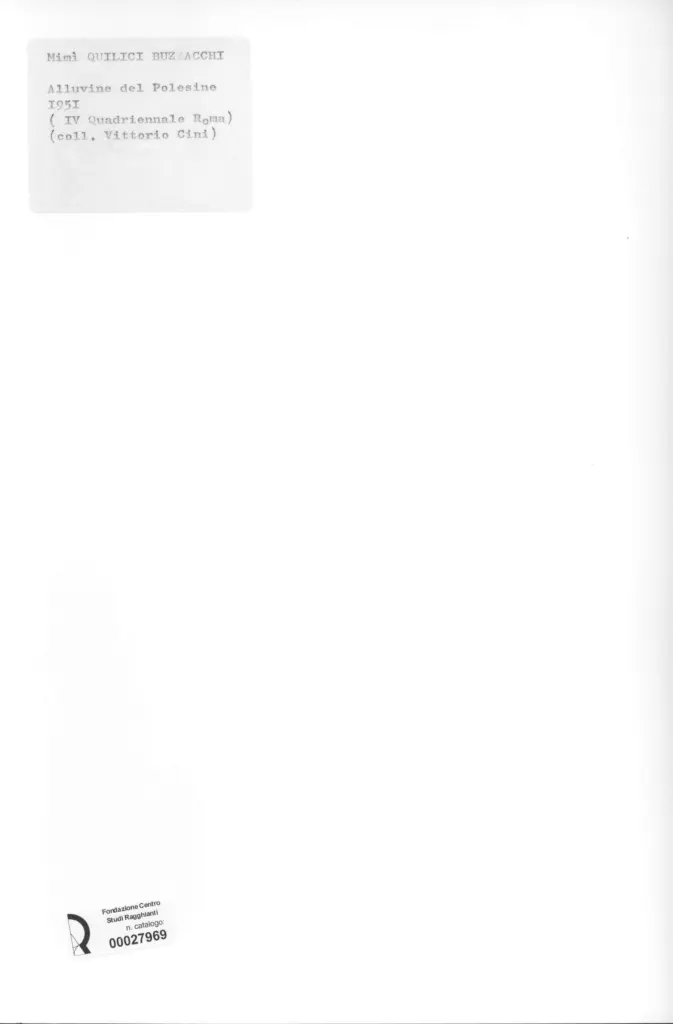 Anonimo , Quilici Buzzacchi, Mim&igrave; - sec. XX - Alluvione del Polesine , retro