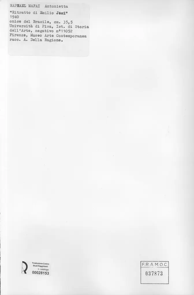 Universit&agrave; di Pisa. Dipartimento di Storia delle Arti , Raphael Mafai, Antonietta - sec. XX , retro