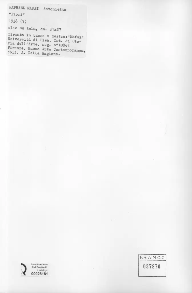 Universit&agrave; di Pisa. Dipartimento di Storia delle Arti , Raphael Mafai, Antonietta - sec. XX , retro