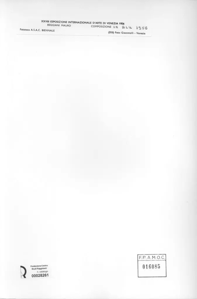 Giacomelli , Reggiani, Mauro - sec. XX - Composizione in blu , retro