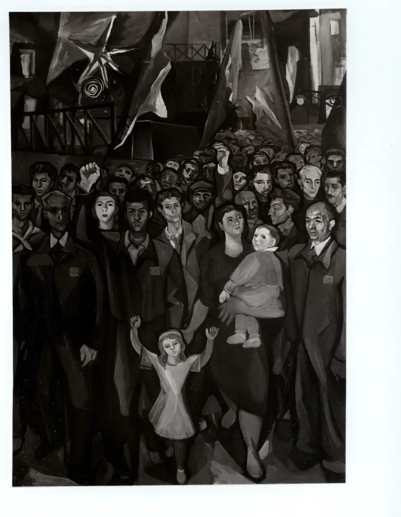 Giacomelli , Ricci, Paolo - sec. XX - Trionfale uscita notturna degli operai napoletani dell'O.M.F.