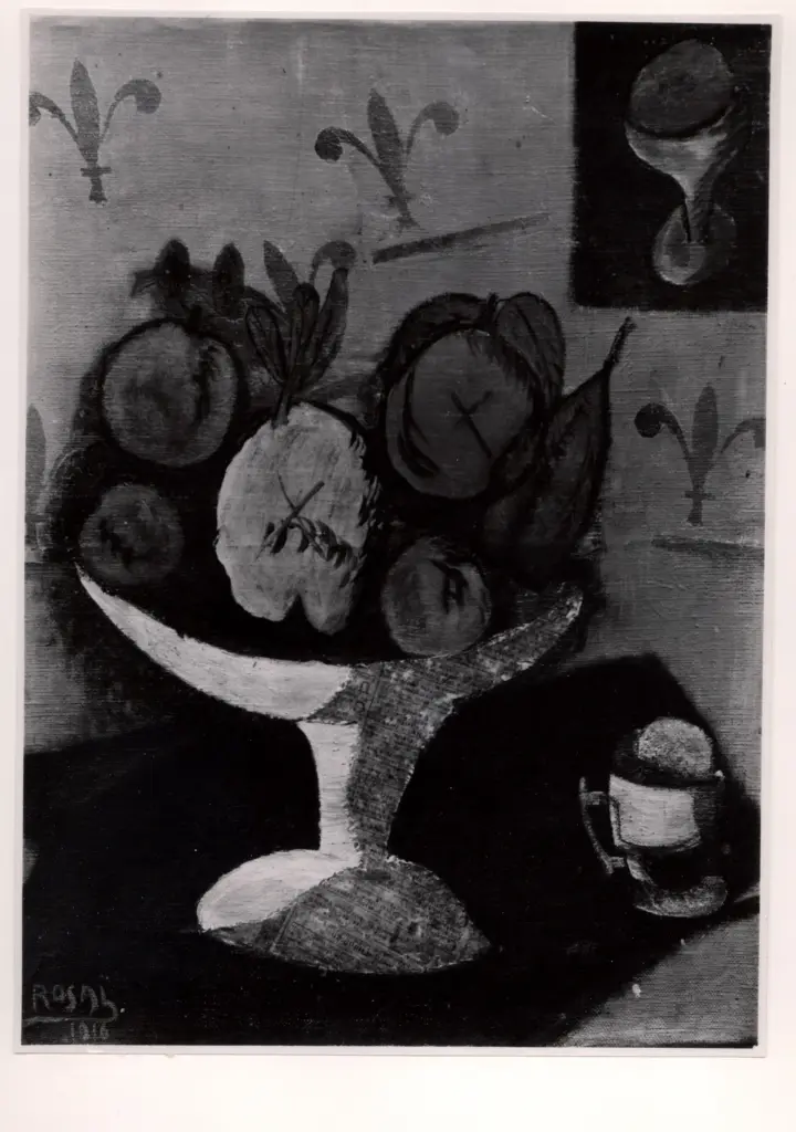 Anonimo , Rosai, Ottone - sec. XX - Fruttiera , fronte