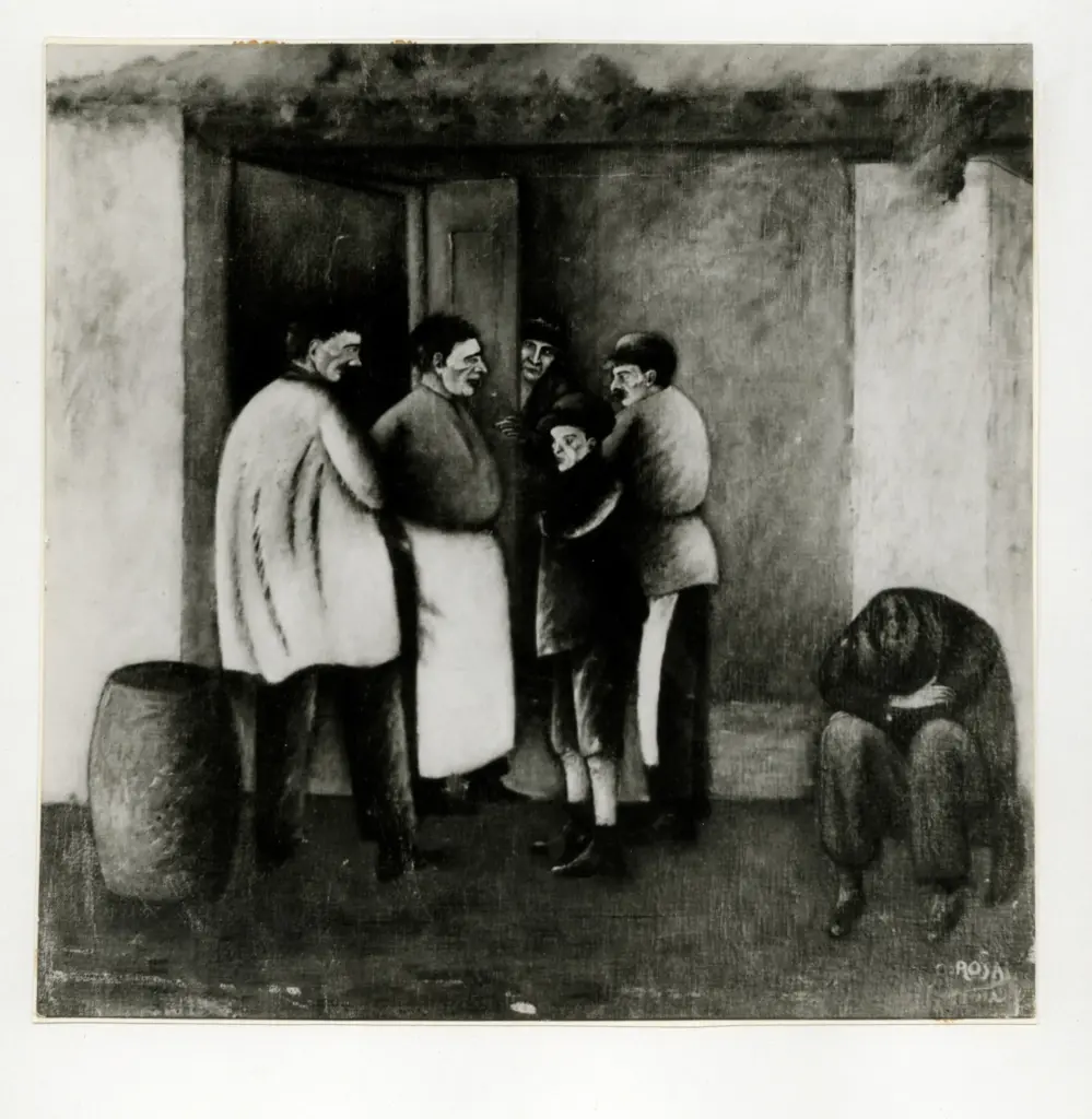 Anonimo , Rosai, Ottone - sec. XX - Sotto la pergola , fronte