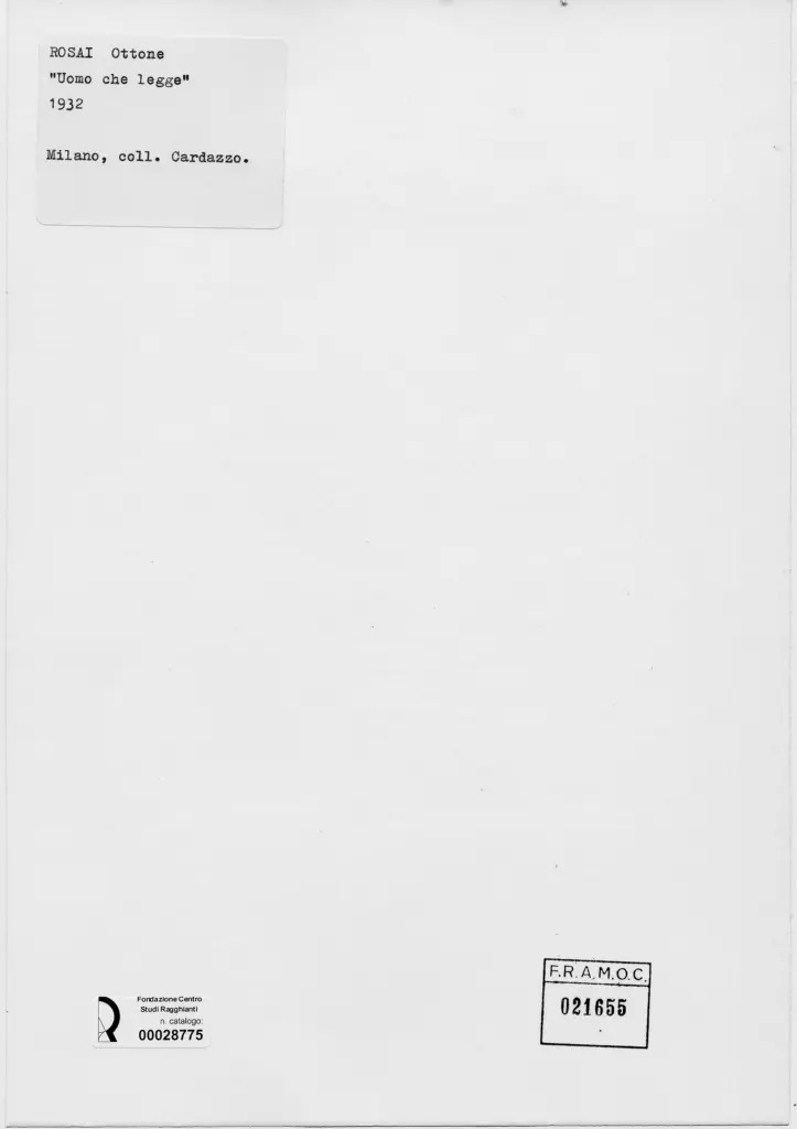 Anonimo , Rosai, Ottone - sec. XX - Uomo che legge , retro