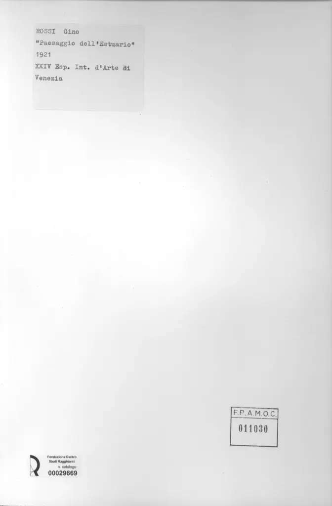 Anonimo , Rossi, Gino - sec. XX - Paesaggio dell'Estuario , retro