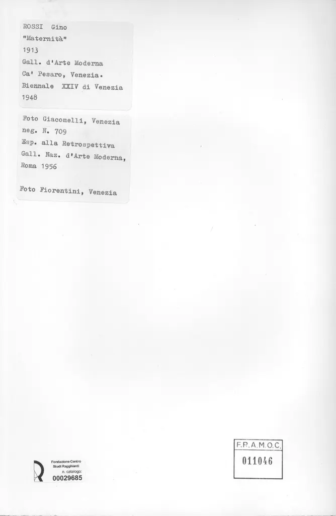 Giacomelli, Fiorentini , Rossi, Gino - sec. XX - Maternit&agrave; , retro