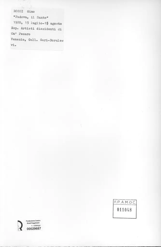 Anonimo , Rossi, Gino - sec. XX - Padova, il Santo , retro
