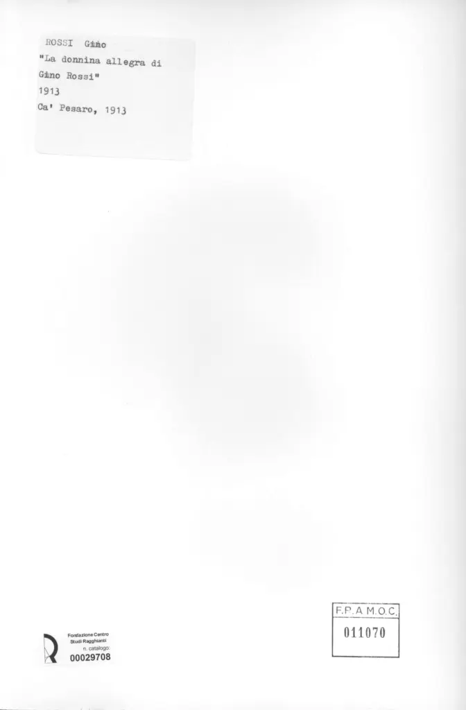 Anonimo , Rossi, Gino - sec. XX - La donnina allegra di Gino Rossi , retro
