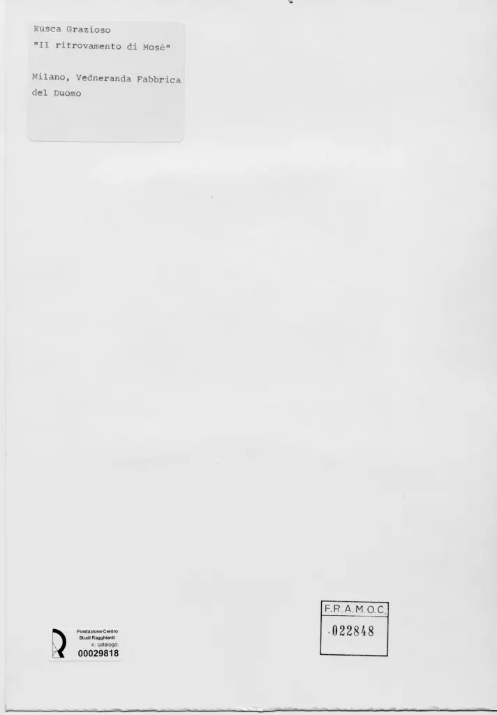 Anonimo , Rusca, Grazioso - sec. XX - Il ritrovamento di Mos&egrave; , retro