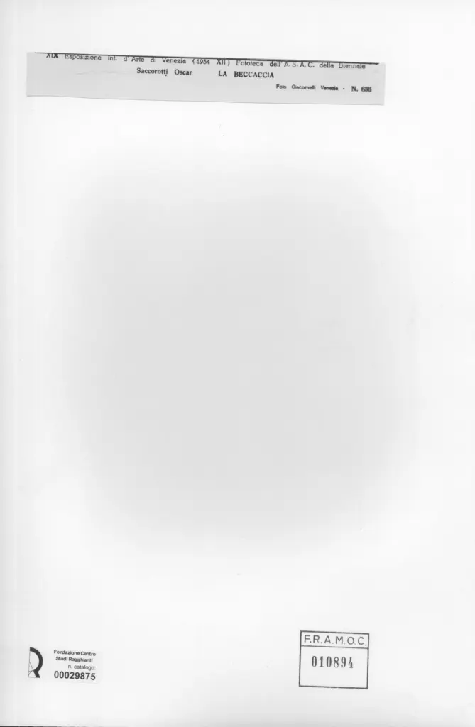 Giacomelli , Saccorotti, Oscar - sec. XX - La beccaccia , retro